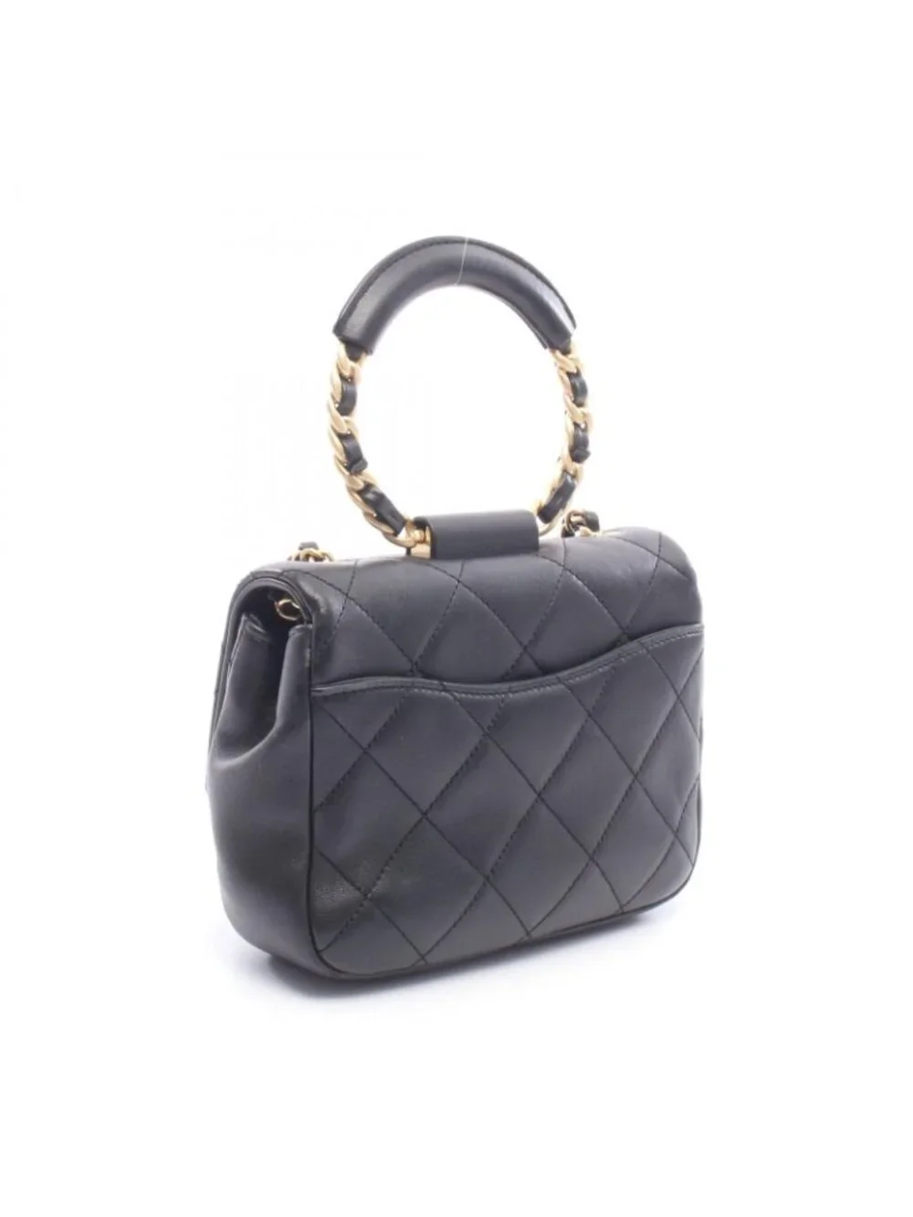 Chanel Shoulder Bag Quilted Loophandle Black Lambskin 2-Way Chain